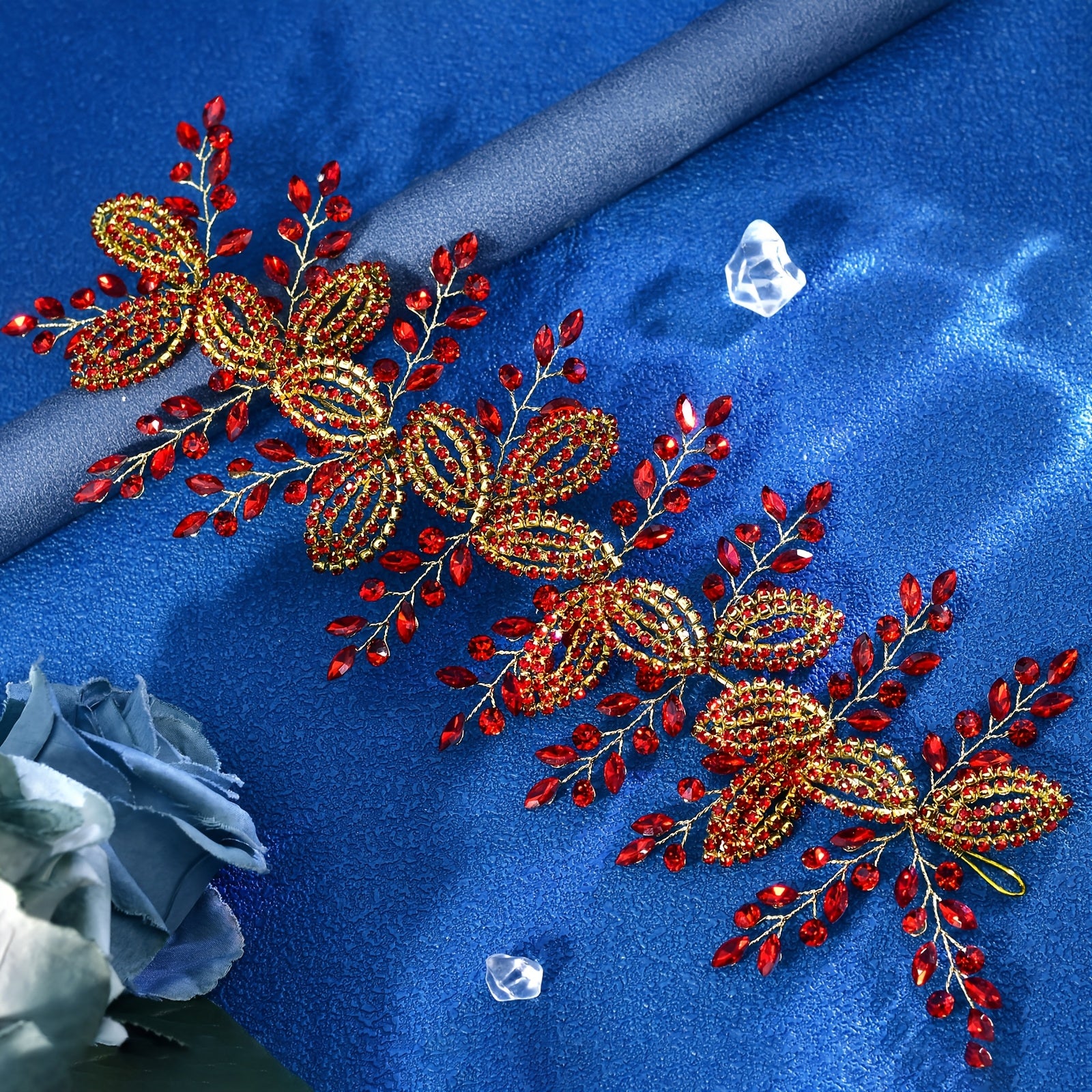 Vintage Red Rhinestone Floral Bridal Headband Wedding Prom Formal