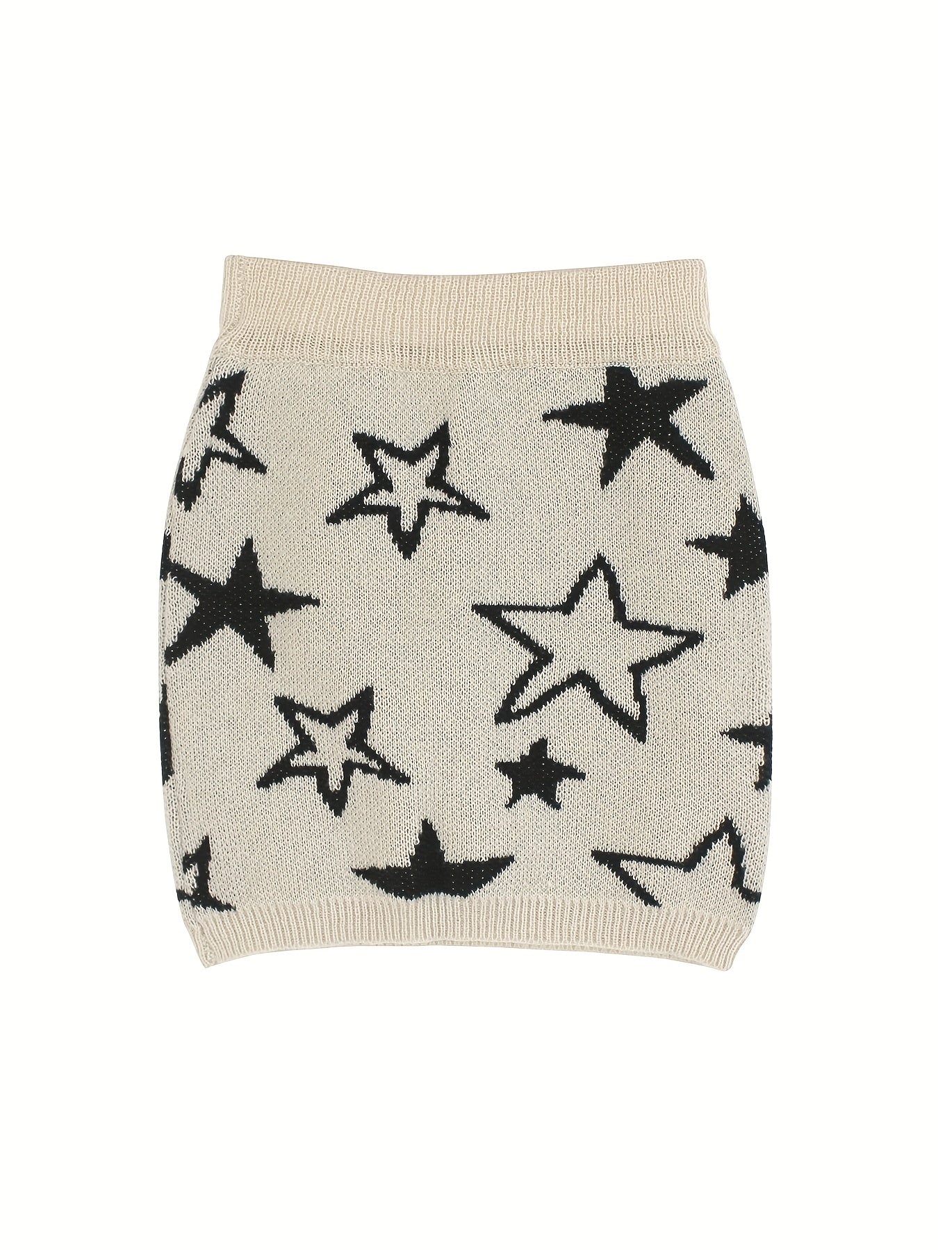 Star Pattern Knit Short Skirt Elastic Waist Spring/Fall Women's Clothing