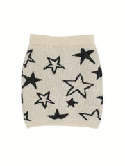 Star Pattern Knit Short Skirt Elastic Waist Spring/Fall Women's Clothing