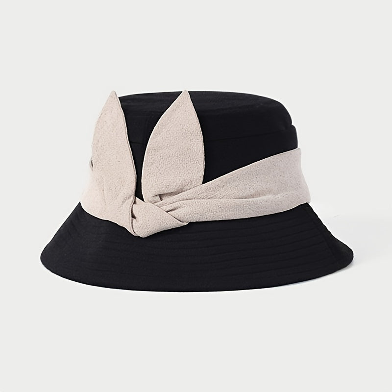 Women's Warm Bow Bucket Hat Retro Autumn Winter Fisherman Hat