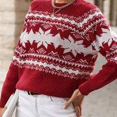 Christmas Pattern Crew Neck Pullover Sweater Women's Clothing
