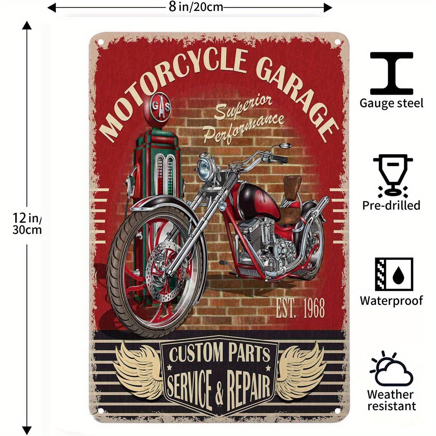 Vintage Metal Sign Pin Up Girl Motorcycle Tin Sign Motor Garage Red
