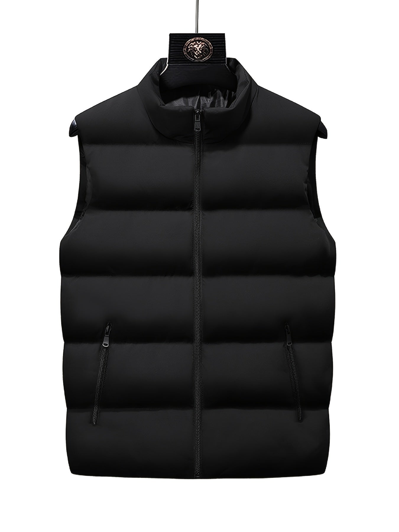 Men's Sleeveless Cotton Padded Jacket Winter Stand Collar Faux Down Zip Vest