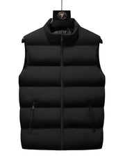 Men's Sleeveless Cotton Padded Jacket Winter Stand Collar Faux Down Zip Vest