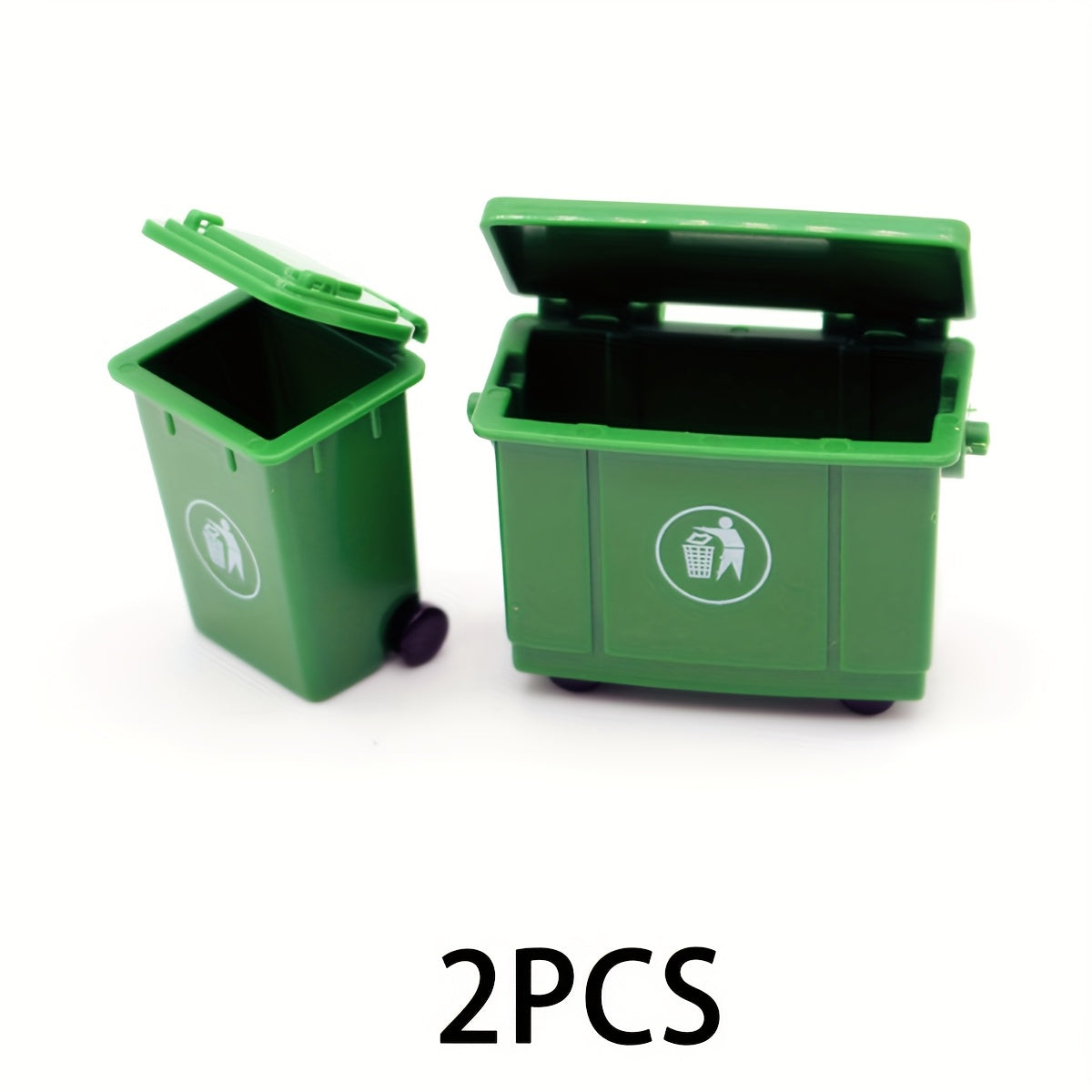 2pcs Green Garbage Bins for Dollhouses Compact Recycling Trash Cans with Lids