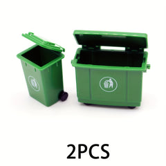 2pcs Green Garbage Bins for Dollhouses Compact Recycling Trash Cans with Lids