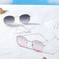 2 Pairs Round Metal Frame Sunglasses Gradient Lens Casual Style Glasses