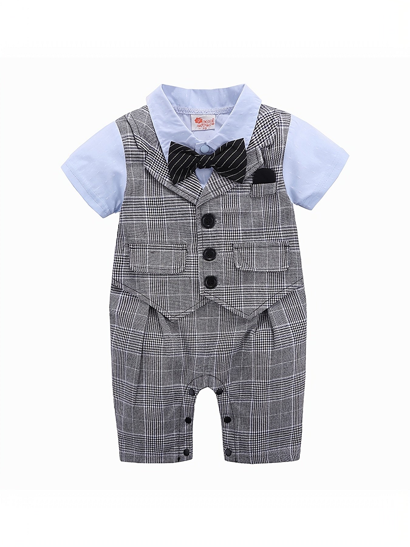 Baby Boys Plaid Bowtie Gentleman Romper Jumpsuit