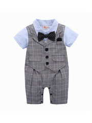 Baby Boys Plaid Bowtie Gentleman Romper Jumpsuit