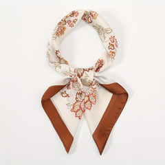 Brown Flower Print Bandana Satin Square Scarf Boho Necke...
