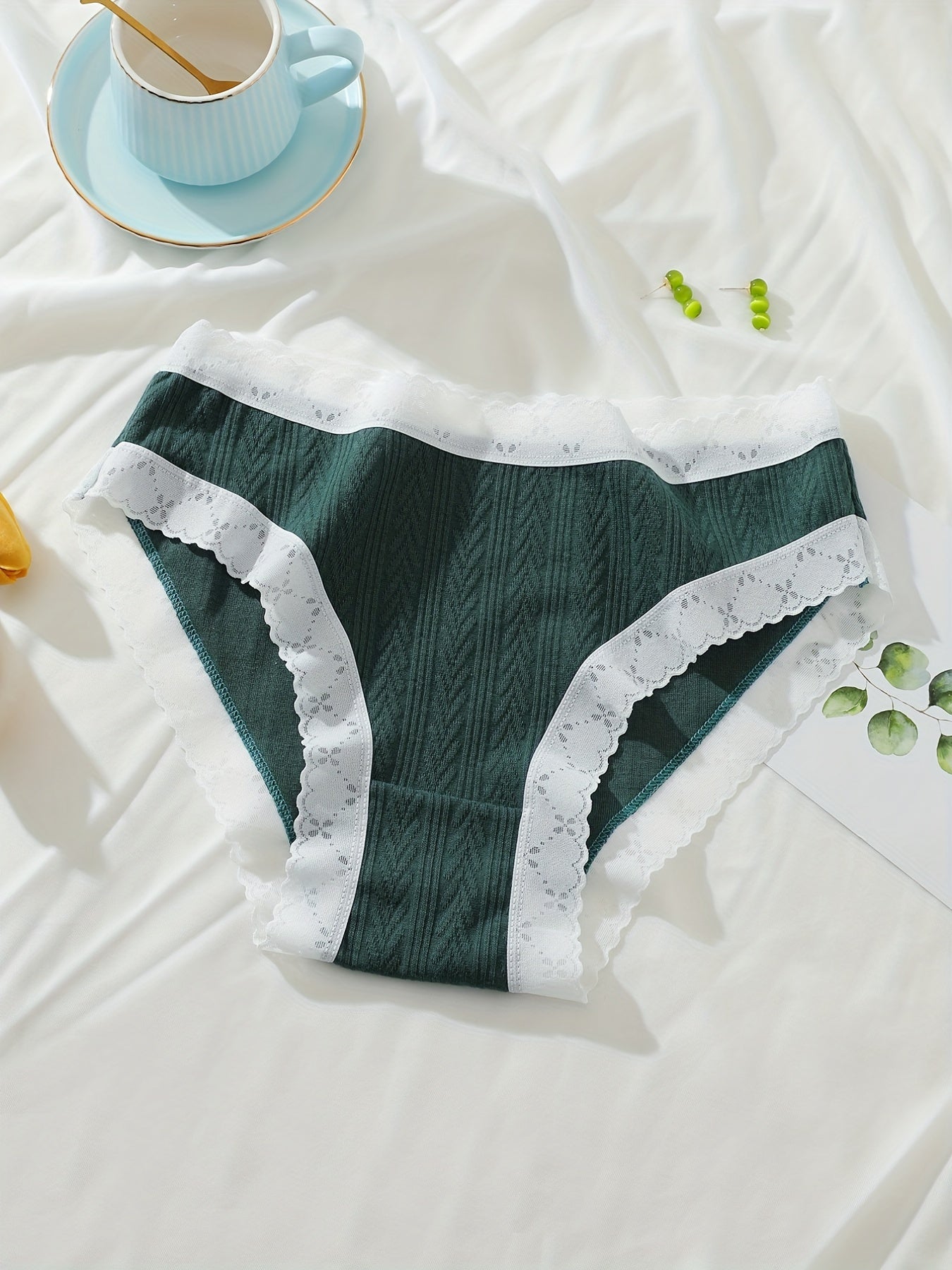 5pcs Lace Briefs Comfy Mid Rise Intimates Panties Women's Lingerie