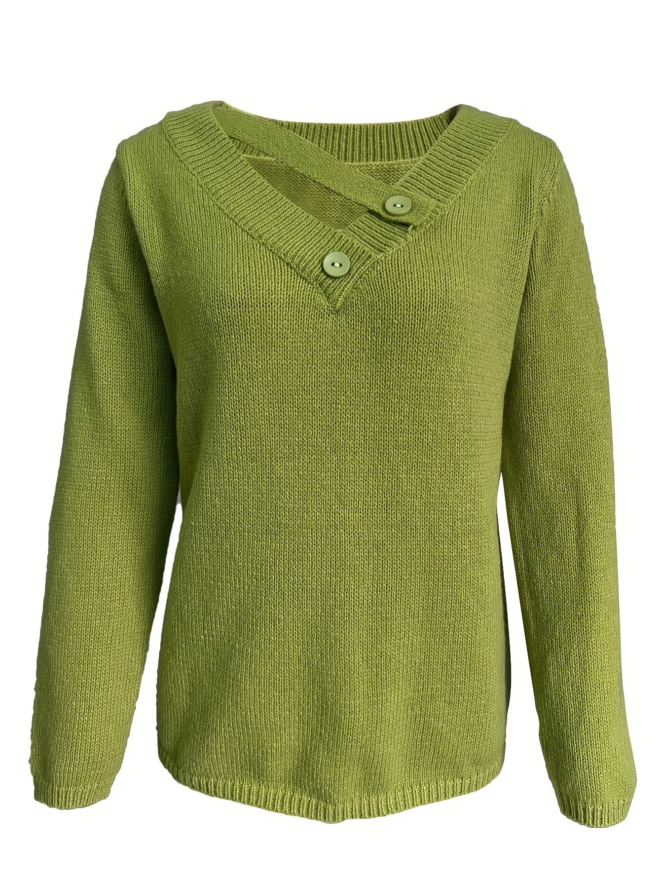 Solid Button Long Sleeve V Neck Cut Out Jumper