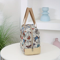 Vintage Style Nylon Lunch Bag Insulated Large Capacity Zippered Thermal Tote