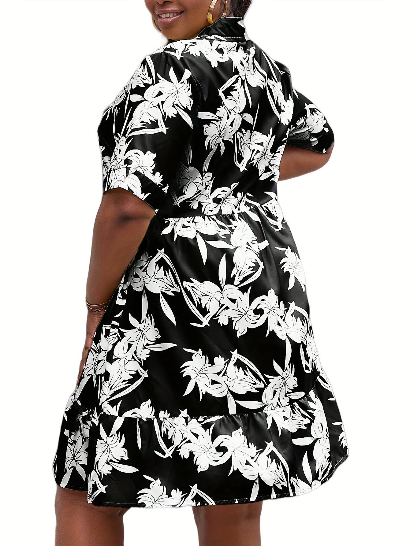 Women's Plus Floral Print Button Up Long Sleeve Shirt Dress
