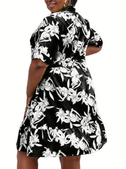 Women's Plus Floral Print Button Up Long Sleeve Shirt Dress