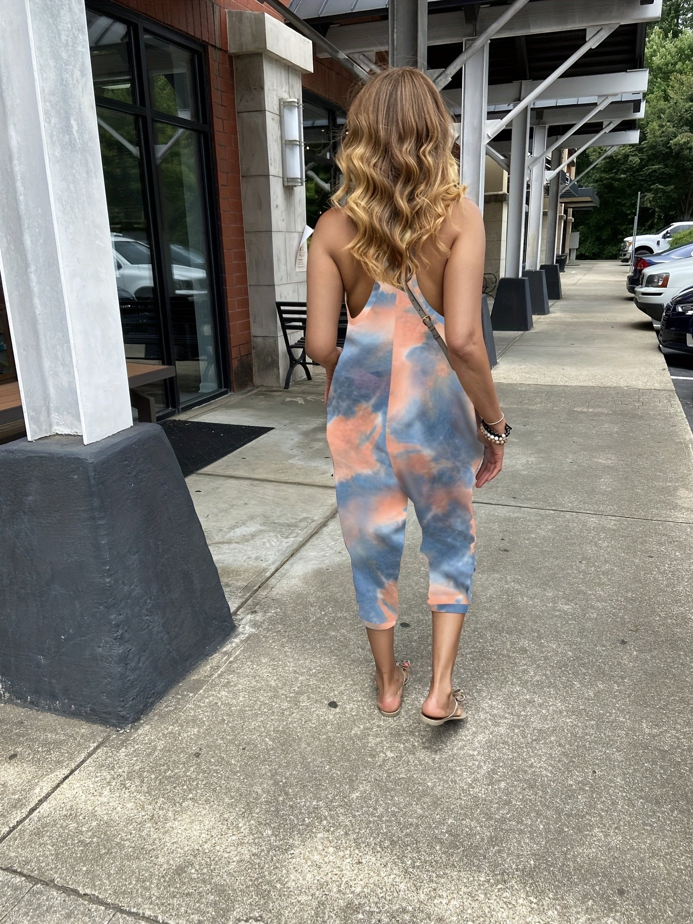 Tie Dye Spaghetti Jumpsuit Casual Sleeveless Summer Jumpsuit With Pocket