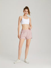 2 in 1 Running Shorts High Waist Zip Pockets Activewear