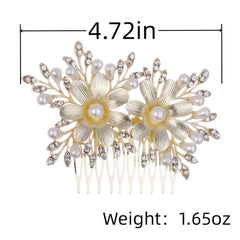 Bridal Rhinestone Hair Comb Clip with Faux Pearl Leaf