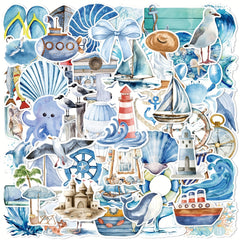 Marine & Sailing Vinyl Stickers Set 50 Pcs for Laptops, Bikes, Water Bottles