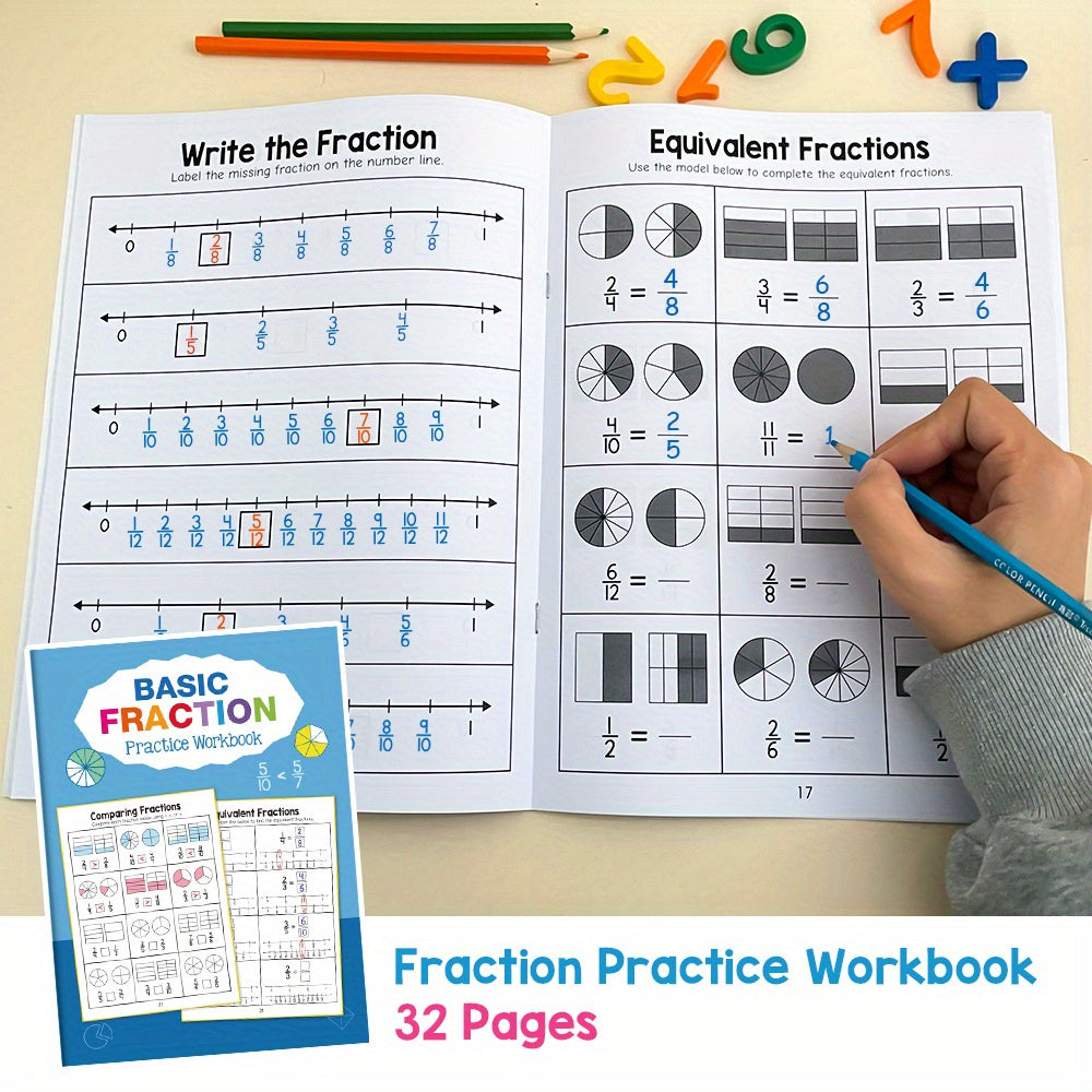 Fractions Practice Book for Ages 3-5 with Colorful Illustrations