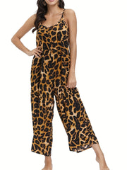 Leopard Print Cami Jumpsuit Wide Leg Casual Jumpsuit