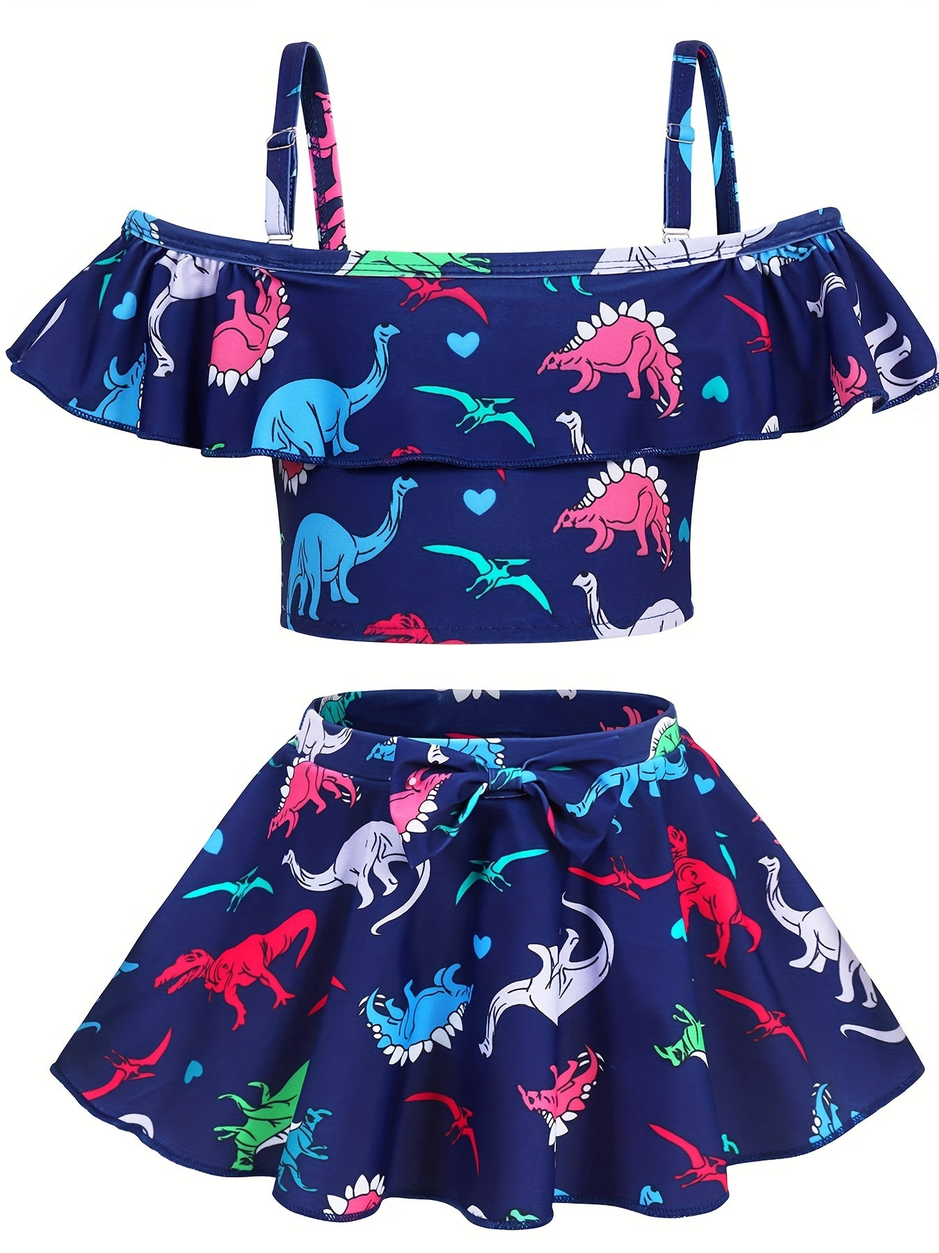Toddler Girls Unicorn Swimsuit Ruffle Top & Bow Skort Set