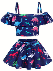 Toddler Girls Unicorn Swimsuit Ruffle Top & Bow Skort Set
