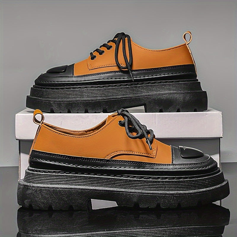 Men's Lace Up PU Leather Platform Sneakers Vintage Casual Shoes