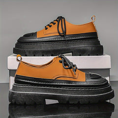 Men's Lace Up PU Leather Platform Sneakers Vintage Casual Shoes