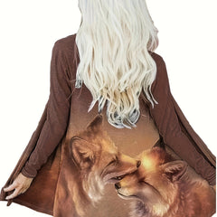 Women's Fox Print Open Front Cardigan