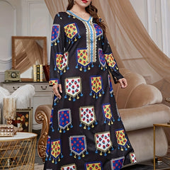 Abaya Dress Women's Plus Floral Print Long Sleeve
