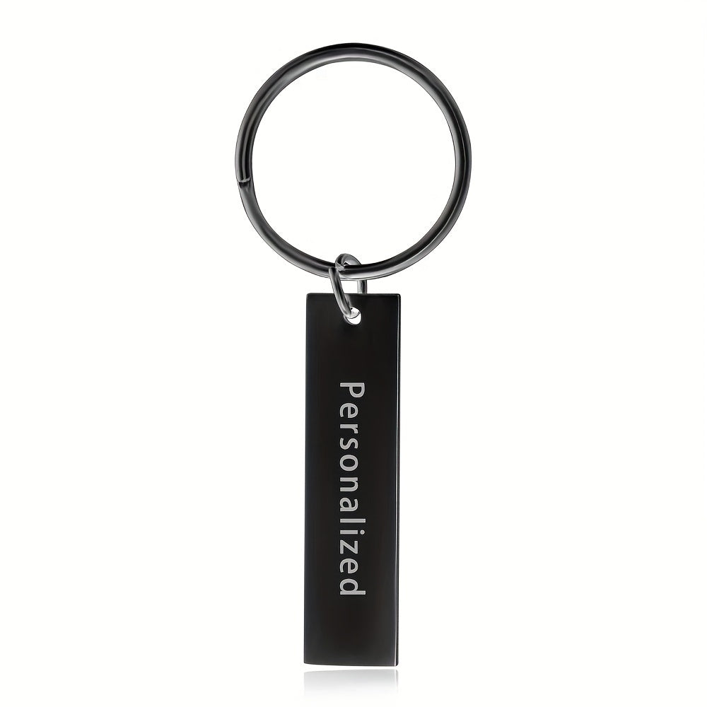 Engraved Words Name Date Steel Keychain for Men Women