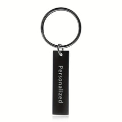 Engraved Words Name Date Steel Keychain for Men Women