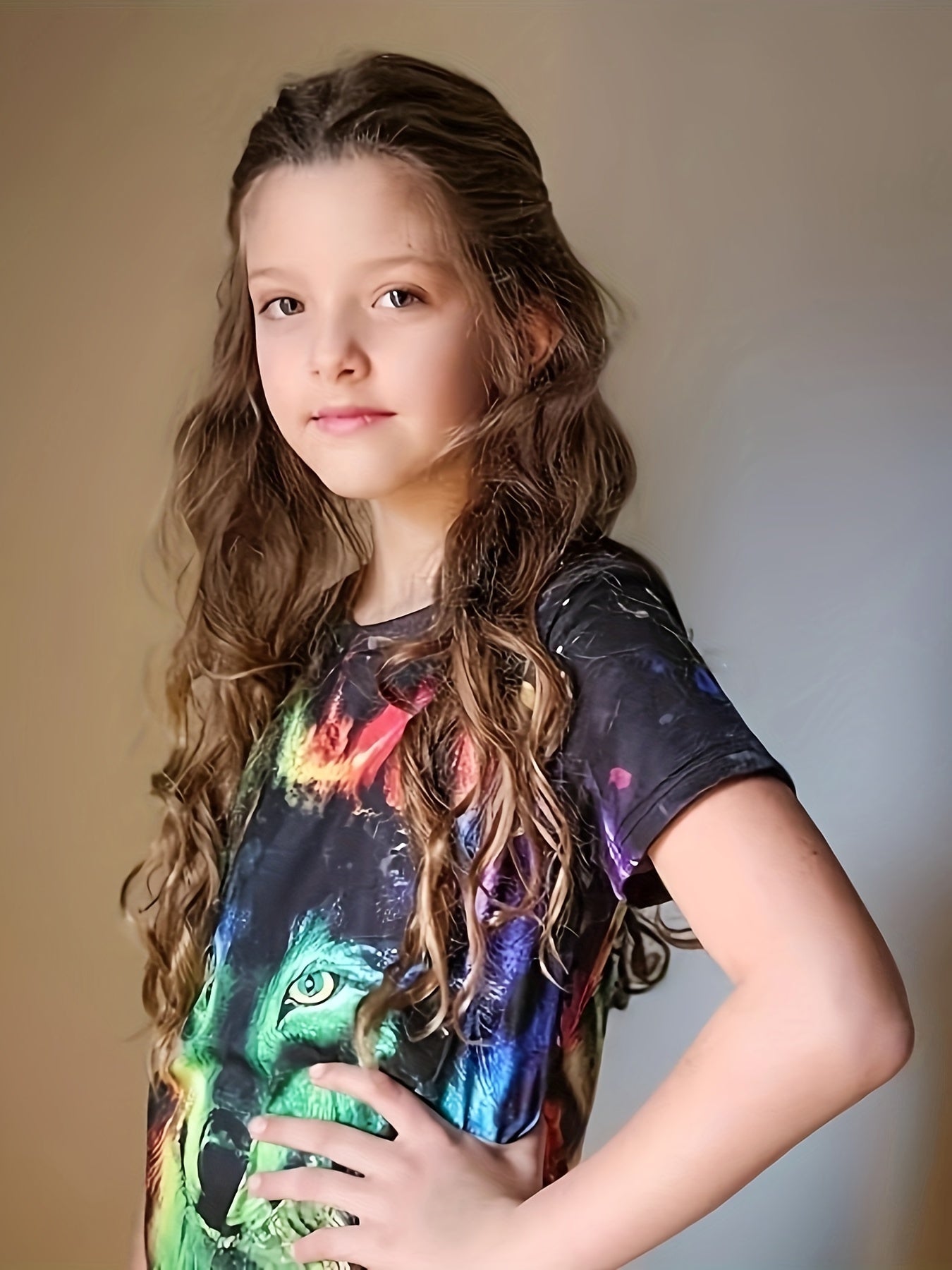 Tie Dye Wolf Graphic Short Sleeve T-shirt Loose Fit Breathable Pullover