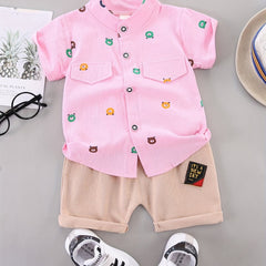Baby Boys Bear Print Casual Outfit Shirt & Shorts