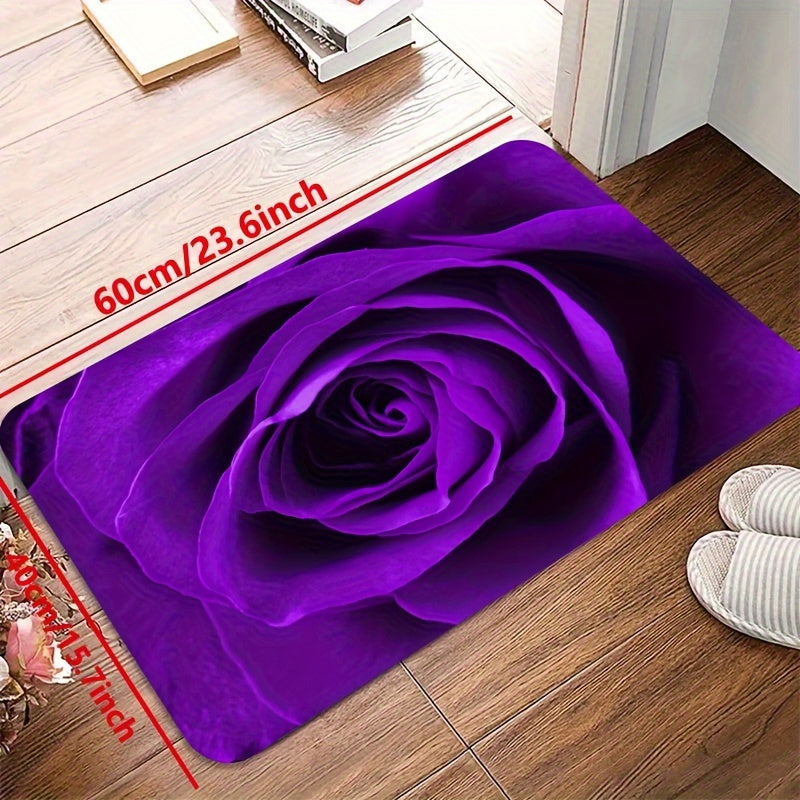 Purple Rose Kitchen Mat Non Slip Waterproof Stain Resistant Soft Sponge Doormat