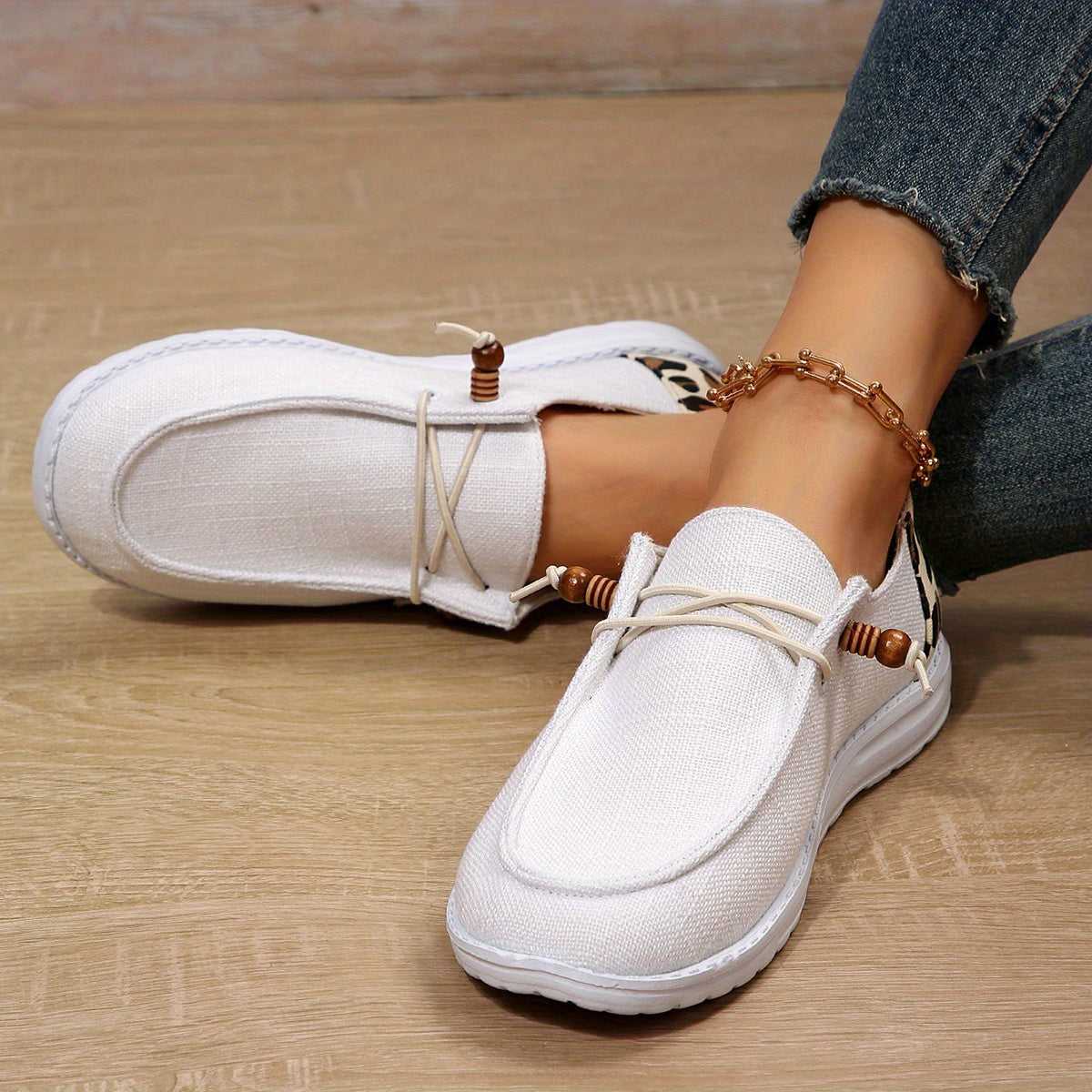 Leopard Print Slip On Canvas Loafers Low Top Flat Shoes