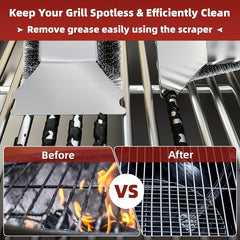 3-in-1 Grill Brush BBQ Cleaner Scraper for Gas, Porcelain, and Charbroil Grates