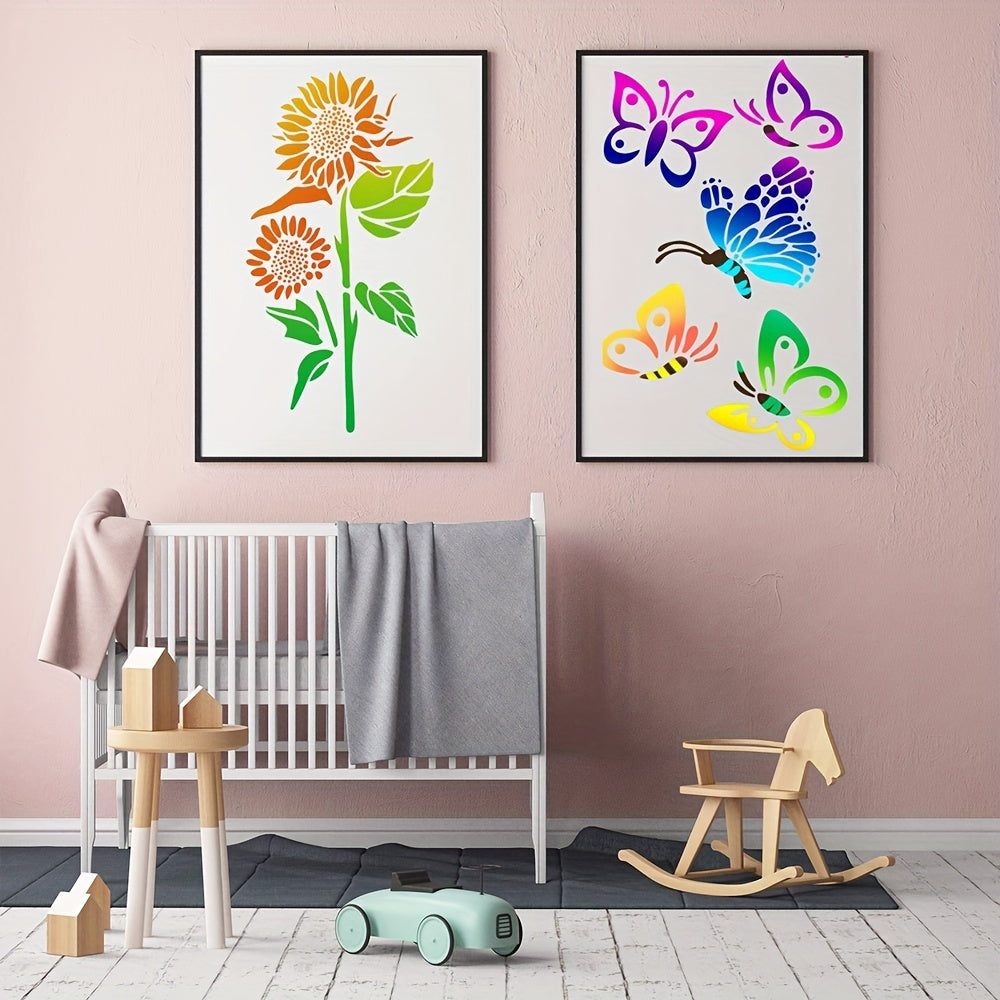 8 Pcs Sunflower Butterfly Stencils for Painting on Wood, Wall, Canvas
