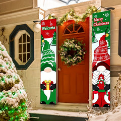 Christmas Hanging Banner Porch Sign - Santa Claus Snow Cap Gift Banner