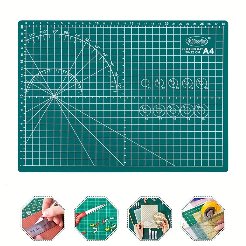 A4 Green Self Repair PVC Cutting Mat Double Sided Grid Rotating Cutting Board