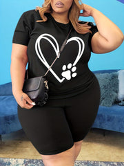 Heart & Paw Print Top & Shorts Set