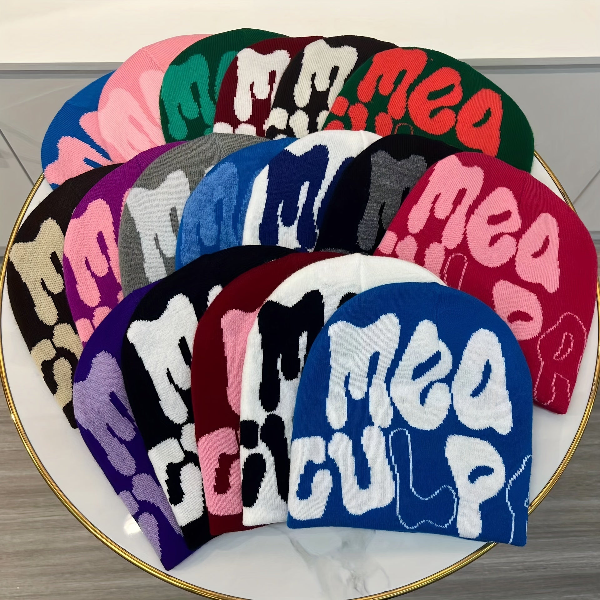 Sport Windproof Knit Beanie Hat Letter Jacquard Warm Autumn Winter