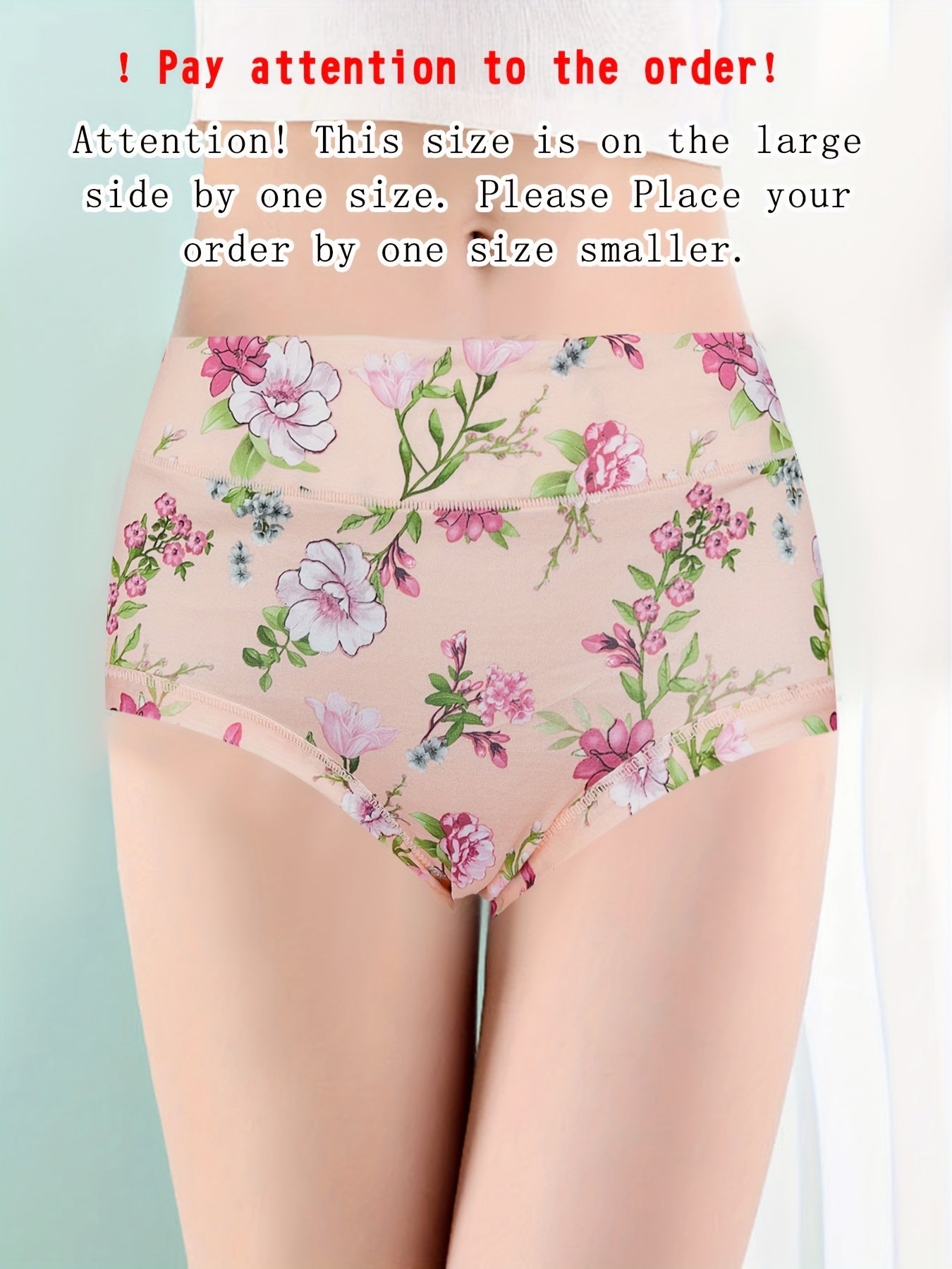 5 Pcs Women's Floral Print Bikini Panties Breathable Plus Size Lingerie