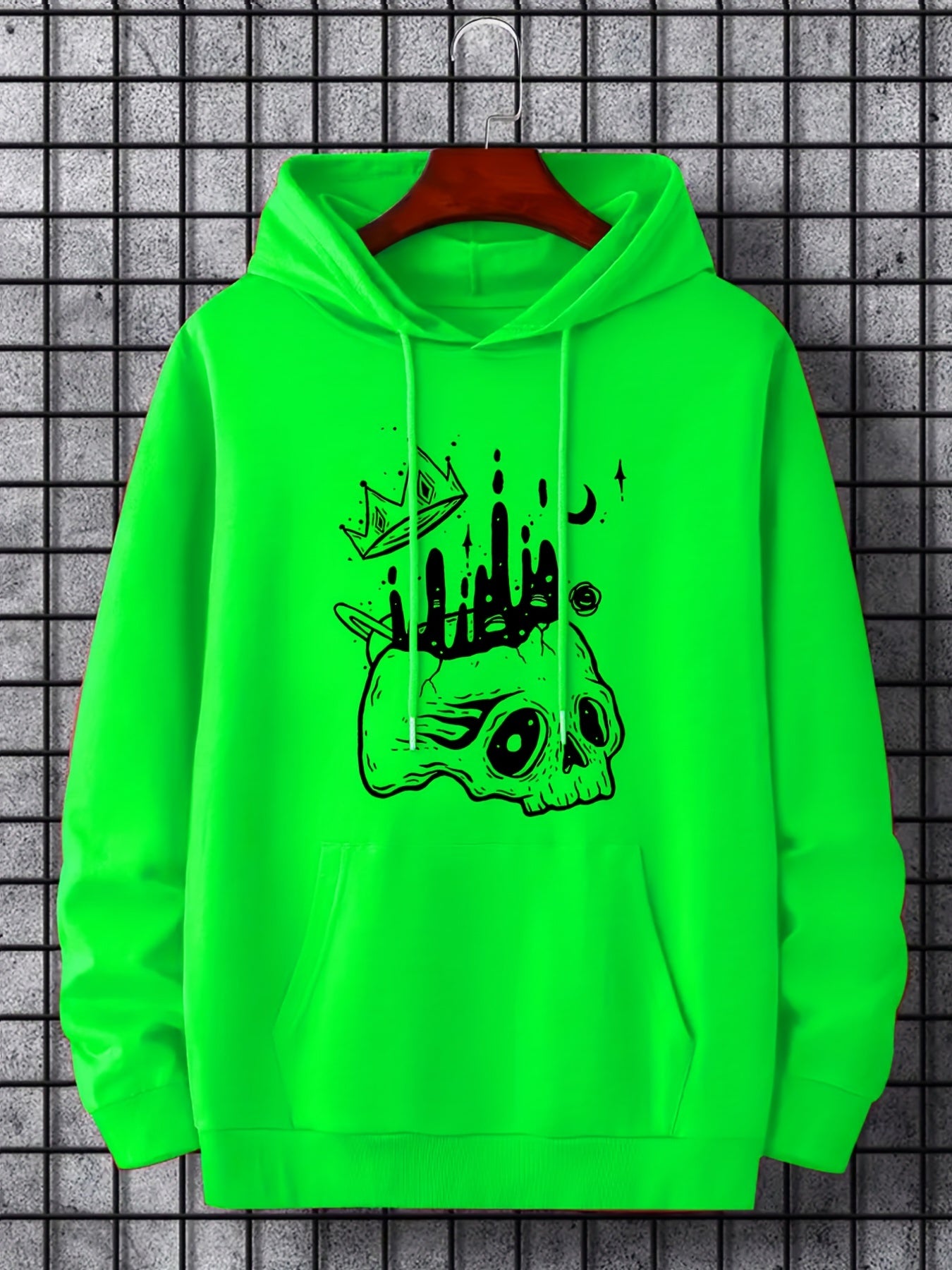 Skull Crown Print Hoodie Men's Casual Graphic Pullover Hoodie