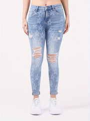 Star Print Ripped High Rise Skinny Jeans