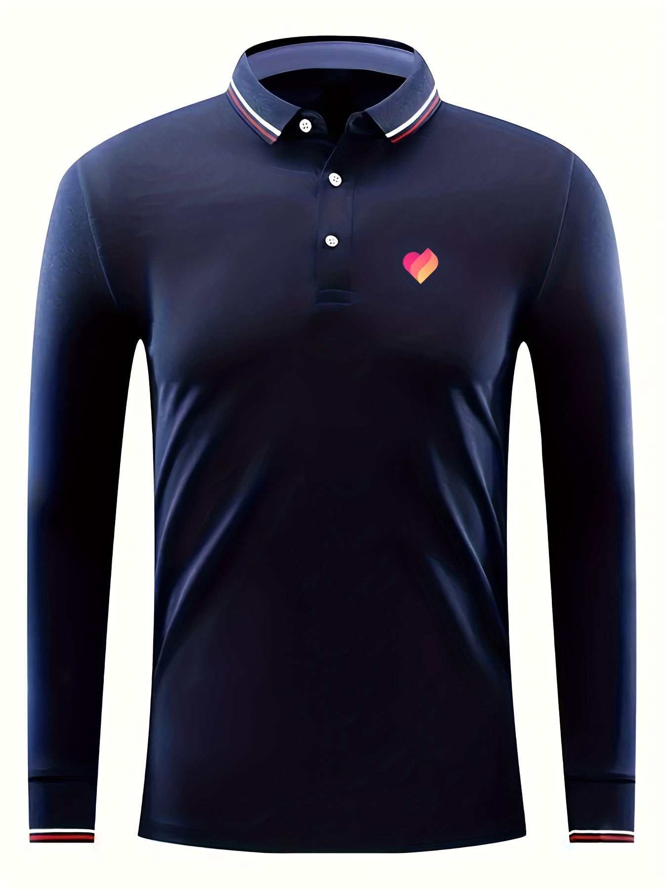 Men's Vintage Long Sleeve Polo Shirt Casual Button Up Polo Shirt