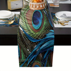 Peacock Feather Table Runner Heat Resistant Linen Mat Dining Room Decor