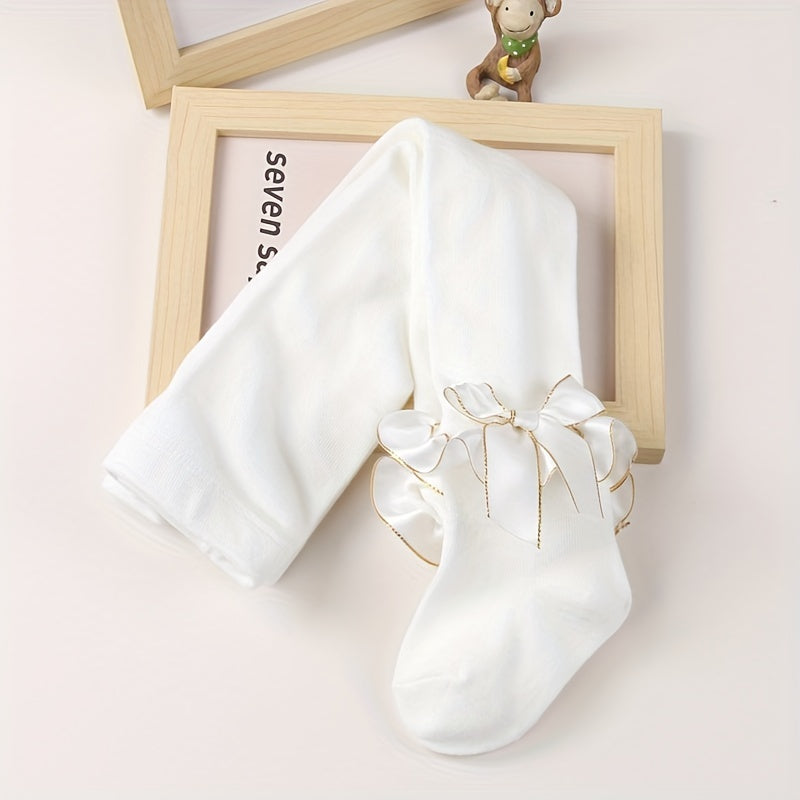 Girls Lace Pantyhose with Bow Decoration