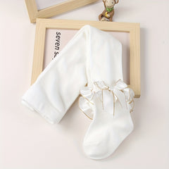Girls Lace Pantyhose with Bow Decoration